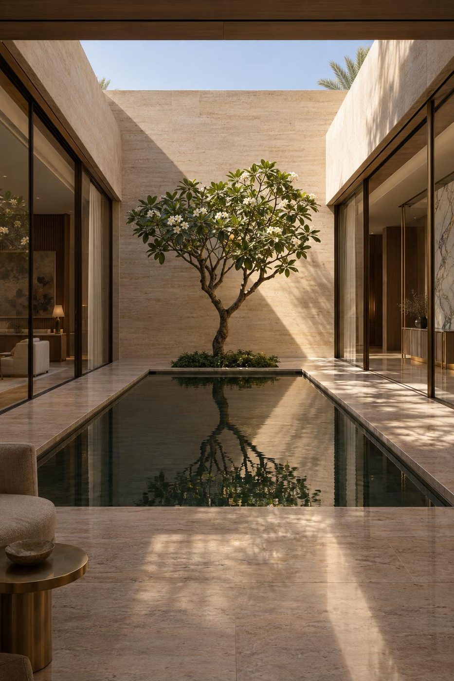 Visualisation of Courtyard Study 10: a reflecting pool and frangipani