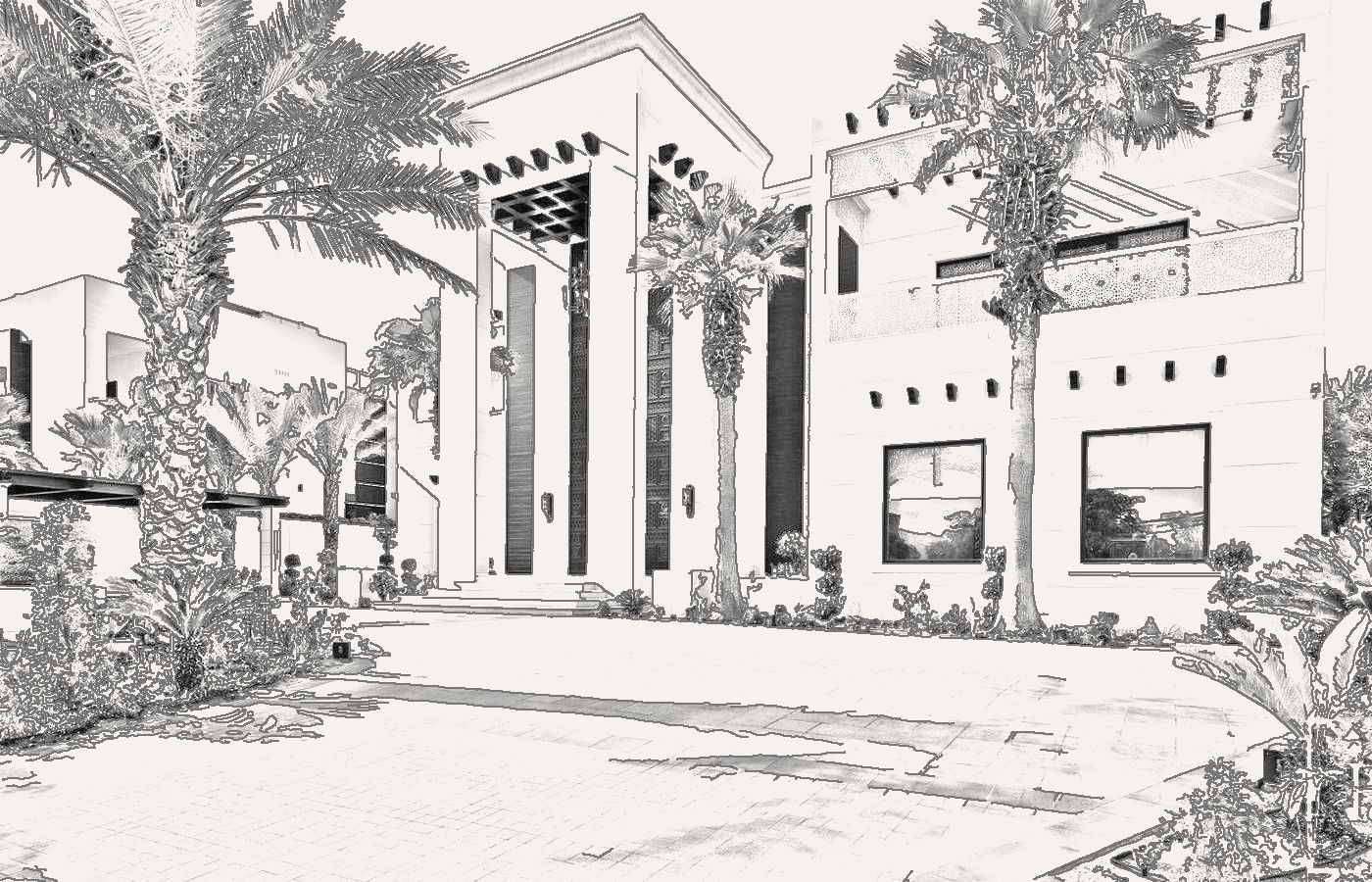 Line study of Palm Villa 01, a concept drawn in line before any finish is chosen